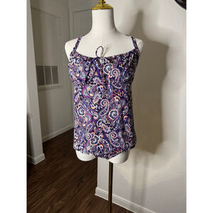 Lands’ End NWT Tankini Size 6 Deep Sea Navy Retro Paisley